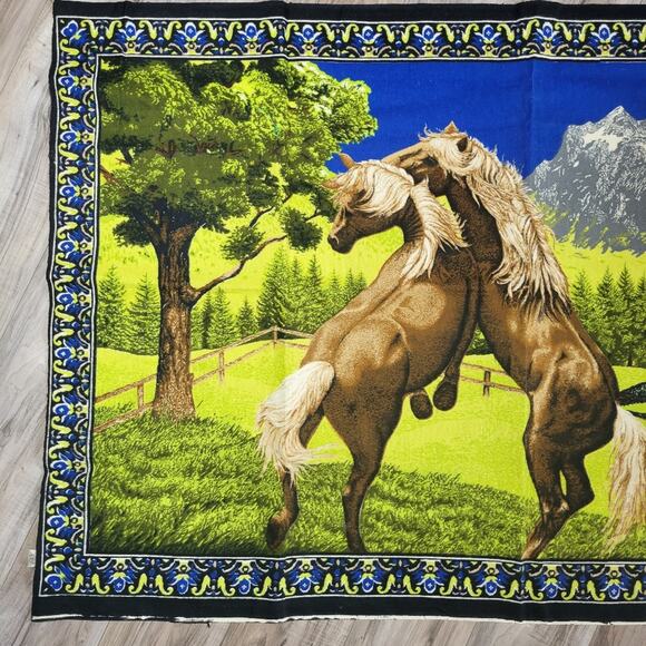 Vintage Playing Horses in a Meadow Wall Tapestry - 35" x 55" - Picture 2 of 6